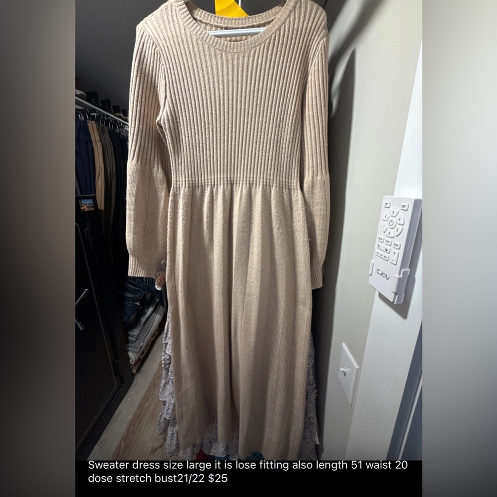 Cream Ribbed Knit Dress